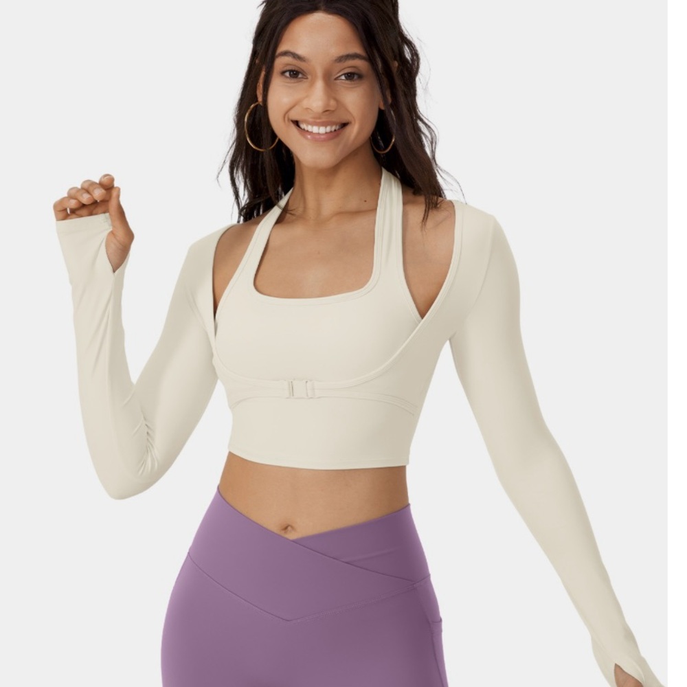 HALARA Cream Long Sleeve Crop Top
